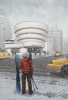 Skiing The Guggenheim Front Cover - Commission